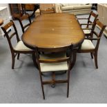 Quality reproduction extending inlaid table and six matching chairs