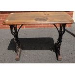 Victorian cast iron pub table with oak top