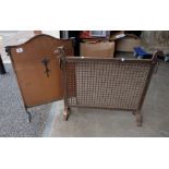 Wrought iron Nordic fire screen together with similar copper item (2)