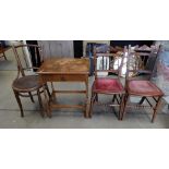 Three oak chairs & similar hall table (4)