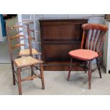 Two rush seated oak chairs, pine farm ho