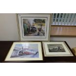 3 framed prints of steam engines to incl
