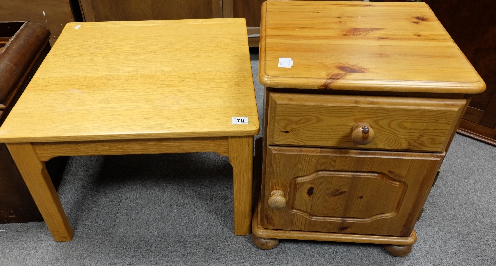 Small pine bedside cabinet and light oak