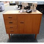 Teak sewing cabinet with integral Singer