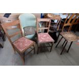 Oak chairs together with 2 small tables