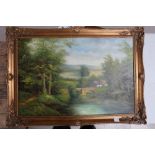 Large Oil on canvas landscape scene in h