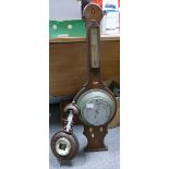 Early 20th century oak inlaid barometer (crack to bezel) and Victorian walnut small wall barometer