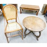 Bentwood chair with bergere panels and oak side table.