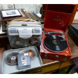 National brand portable gramophone together with Grundig reel to reel player and mic.