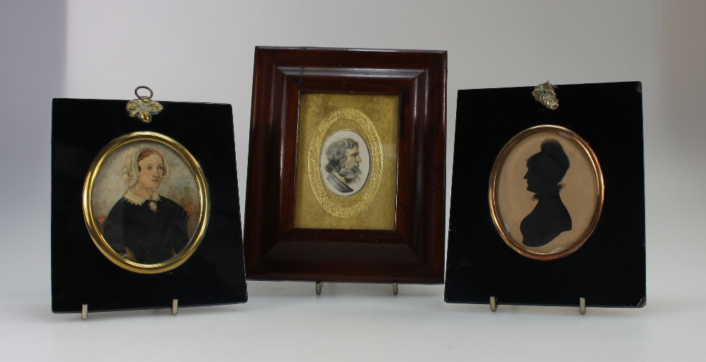 19th Century Miniature Portrait painting of Lady wearing pendant,