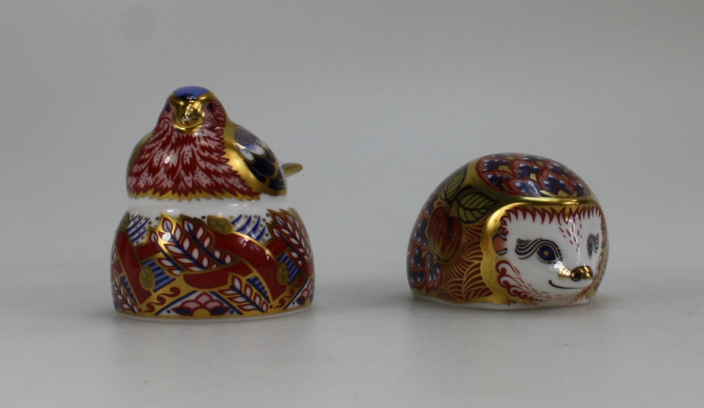 Royal Crown Derby paperweight Orchard Hedgehog and Chaffinch Nestling,