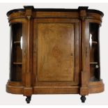 Victorian Walnut inlaid Credenza with bowed glass doors to outer edges (one glass panel damaged)