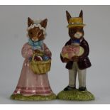 Royal Doulton set of Bunnykins figures Mr Bunnykins at the Easter Parade DB51 and Mrs Bunnykins at