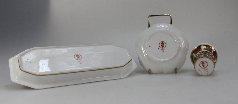 Royal Crown Derby small vase and dish in the 1128 Imari design (both seconds) and a similar long - Image 2 of 2