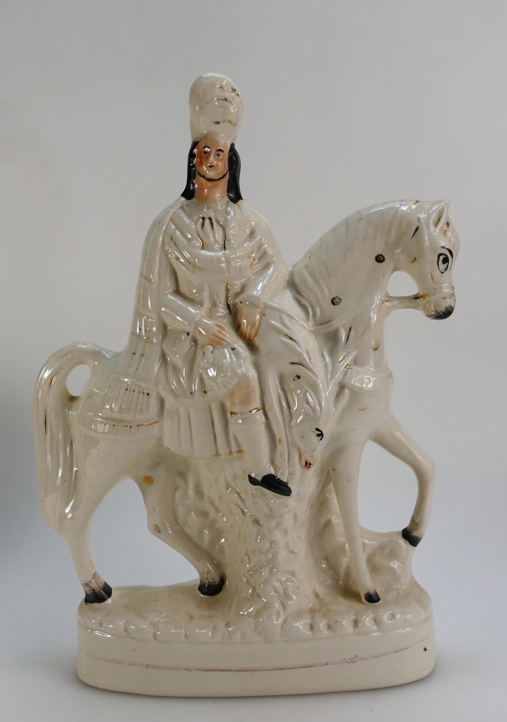 19th Century Staffordshire figure of Bonnie Prince Charlie on horseback,