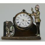 Silver and mother of pearl pocket watch display stand as policeman and car front,