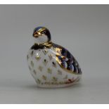 Royal Crown Derby paperweight of Red Legged Partridge with gold stopper,