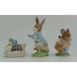 Beswick Beatrix Potter figures Mrs Tittlemouse, Jemima Puddleduck made a feather nest,