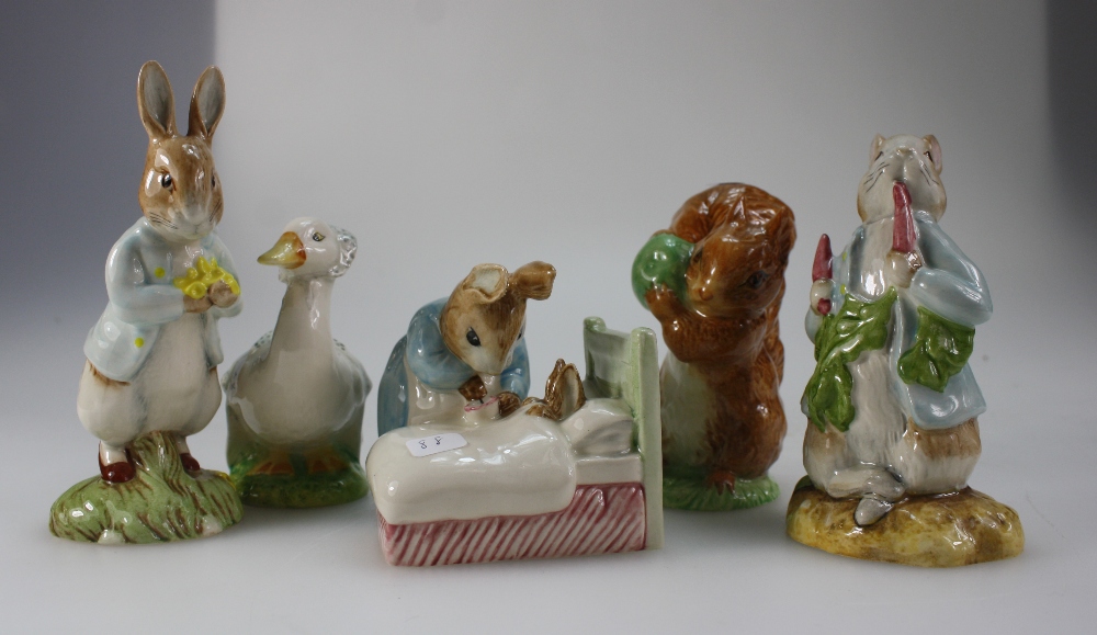 Royal Albert Beatrix Potter figures Peter with Dafodills, Peter in Bed, Peter ate a Radish,