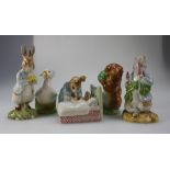 Royal Albert Beatrix Potter figures Peter with Dafodills, Peter in Bed, Peter ate a Radish,