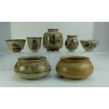 A collection of seven Bullers decorated vases and bowls (7)