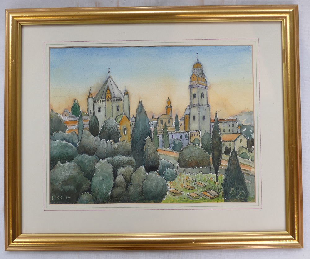 Frank Collis Contemporary framed watercolour of The Basilica of the Dormition overall size 57cm by