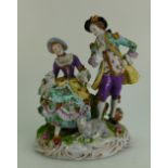 Sitzendorf ceramic figure group of Gentry frolicking with lambs