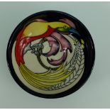 Moorcroft Lesser Bird of Paradise bowl, trial (13/1/14), 12cm diameter. Designed by Kerry Goodwin.