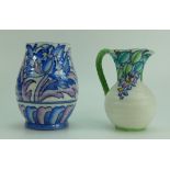 Charlotte Rhead Crown Ducal Jug decorated with Wisteria 4954 and Crown Ducal floral vase 1441,