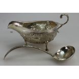 Indian Sterling Silver ornate sauce boat with laddle,