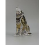 Royal Crown Derby paperweight of Wolf with gold stopper,