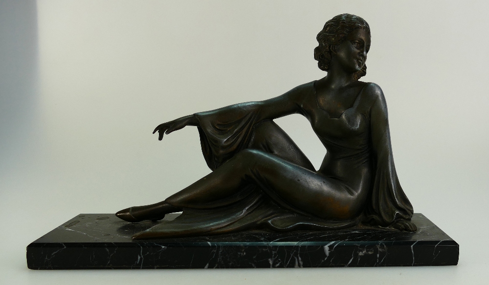 20th Century Spelter figure of a seated lady in the art deco style height 21cm