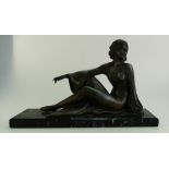 20th Century Spelter figure of a seated lady in the art deco style height 21cm