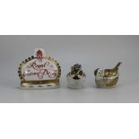 Royal Crown Derby Paperweights Crown name stand, Fire crest Bird and Gold Crested Tit,