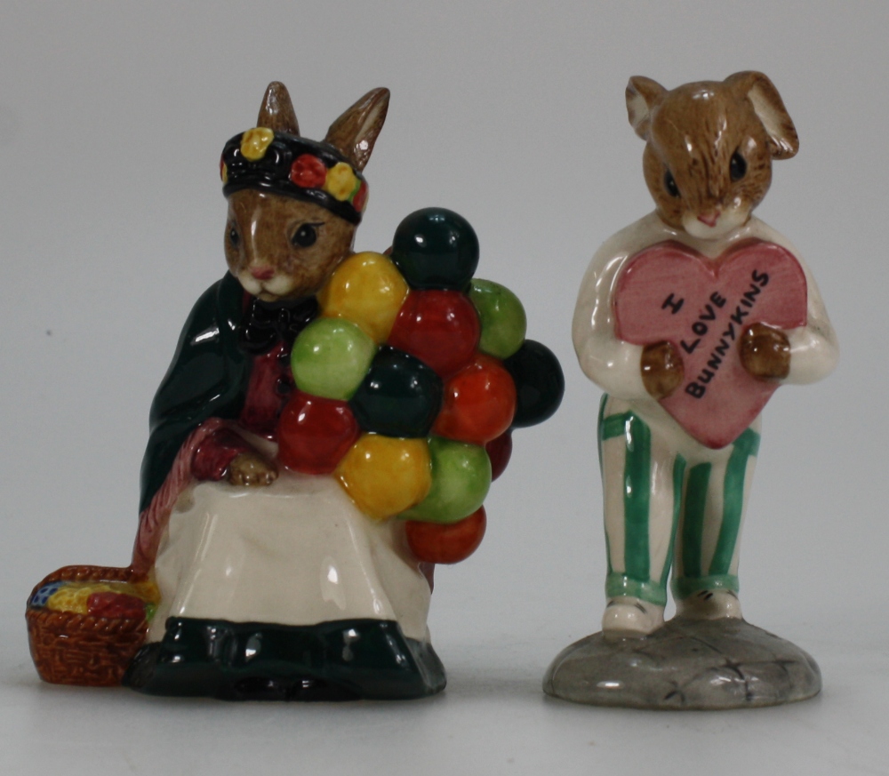 Royal Doulton Bunnykins figures Old Balloon Seller DB217 and Sweetheart DB174,