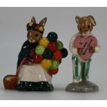 Royal Doulton Bunnykins figures Old Balloon Seller DB217 and Sweetheart DB174,