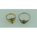 Two 18ct gold, diamond and emerald rings total weight 4.