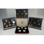 A collection of Royal Mint boxed proof set coins to include Elizabeth R 1987 £1 silver collection,