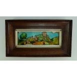 Rare Charlotte Rhead tile tube lined with Conway Castle in oak frame,