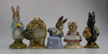 Royal Albert Beatrix Potter figures Cottontail, The Old Woman who lived in a shoe knitting,