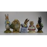 Royal Albert Beatrix Potter figures Cottontail, The Old Woman who lived in a shoe knitting,