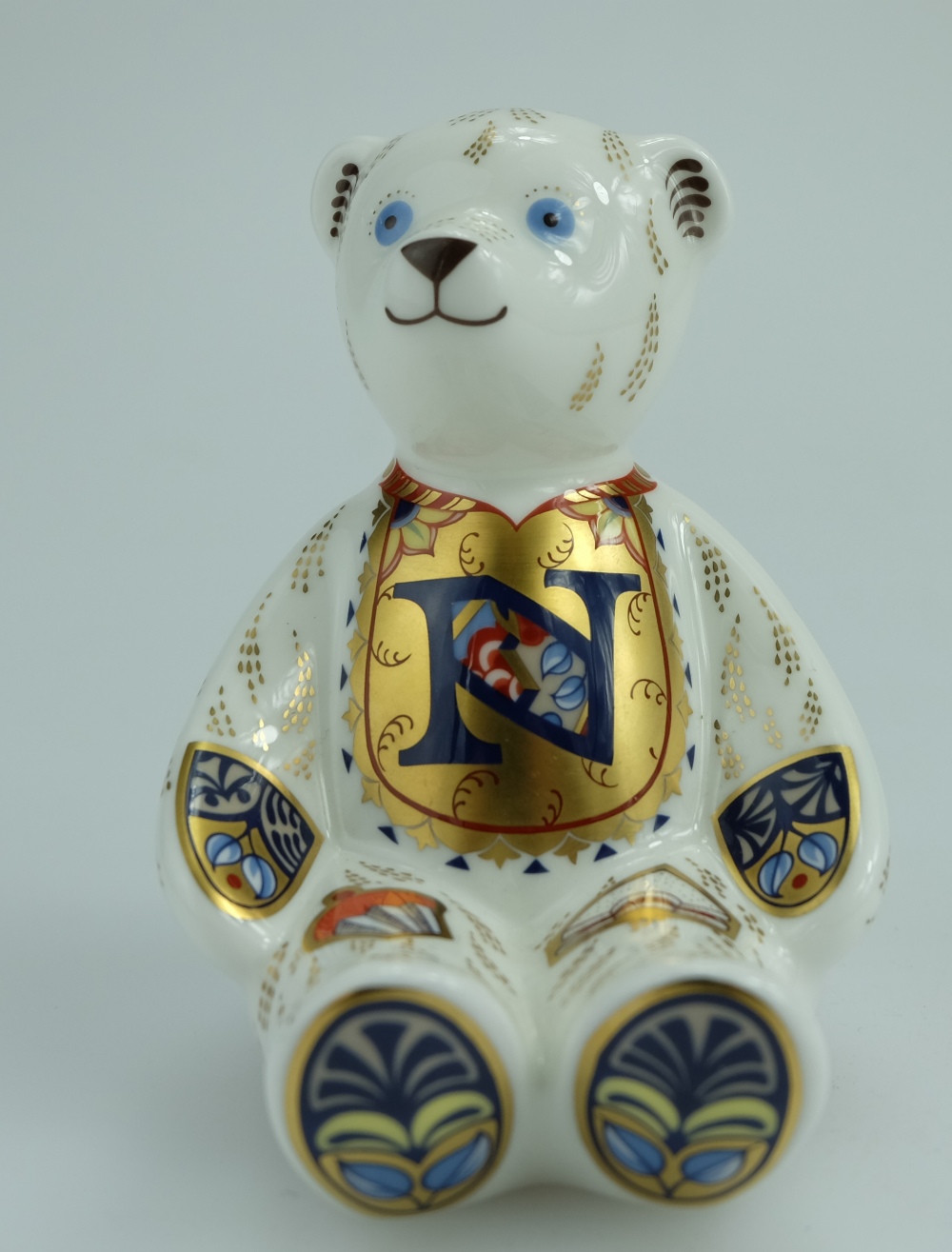Royal Crown Derby paperweight Alphabet Bear with gold stopper