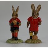 Royal Doulton pair Bunnykins figures Footballer DB119 and Goalkeeper DB118,