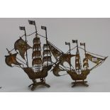 Early 20th Century model of a Portuguese Gilded Silver Caravel Ship with Enamel Flags,