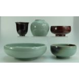 A collection of five Bullers flambe and high fired vases and bowls (5)