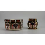 Royal Crown Derby hexagon shaped box & cover and small vase in the Old Imari design 1128 (2)