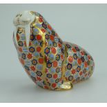 Royal Crown Derby paperweight Walrus with gold stopper (red & blue colour way)