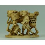 19th Century Ivory figure group of Horse and Riders,