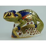 Royal Crown Derby paperweight Chameleon with gold stopper