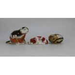 Royal Crown Derby Paperweights Riverbank Beaver, Spaniel Puppy and Harvest Mouse,